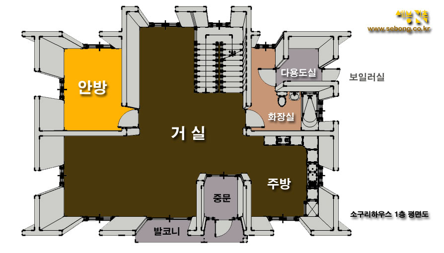 단양 복층주택 소구리하우스 1층 평면 구성도 - 894x510